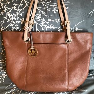 Michael Kors Brown Leather Large Jet Set Tote EUC